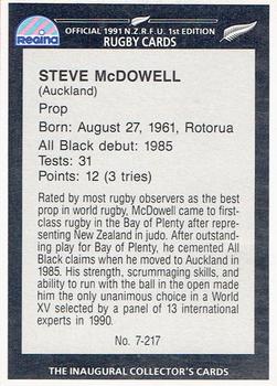 1991 Regina NZRFU 1st Edition #7 Steve McDowell Back